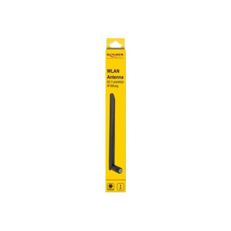 DELOCK WLAN 802.11 a/ax/a/b/g/n Antenne RP-SMA Stecker 5 dBi 20 cm omnidirektional mit Kippgelenk fl