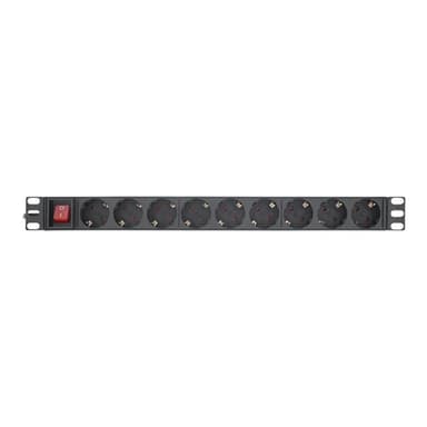 INLINE 19″ Steckdosenleiste, 9-fach Schutzkontakt, mit Schalter, 2m, schwarz