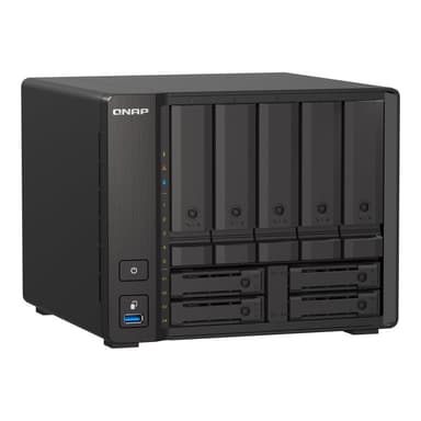 QNAP 9-bay NAS, AMD Ryzen V1500B 4C 8T 2.2GHz, 8GB DDR4 SODIMM, 5 x 2.5″/3.5″ SATA 6Gbps + 2 x 2.5″