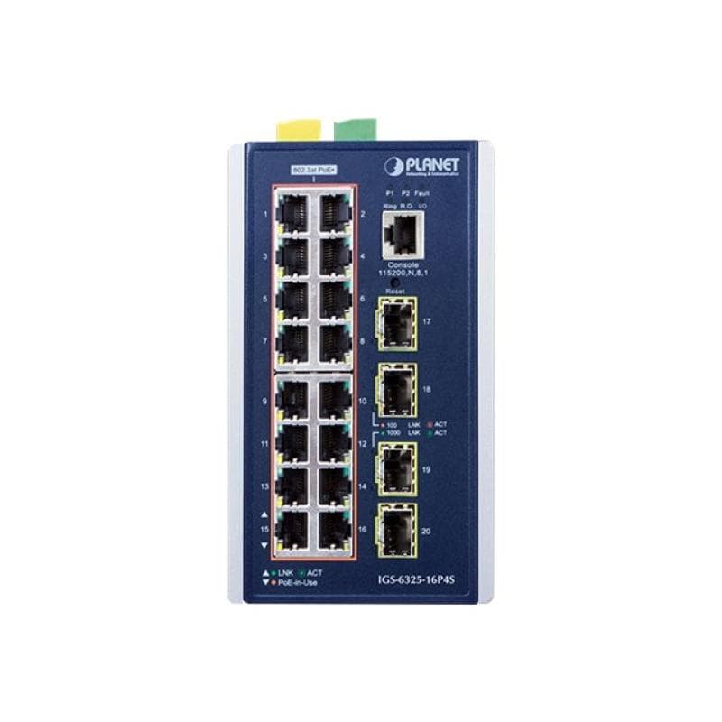 PLANET TECHNOLOGY PLANET Industrial 16-Port 10/100/1000T + 4 1G/2,5 SFP    POE