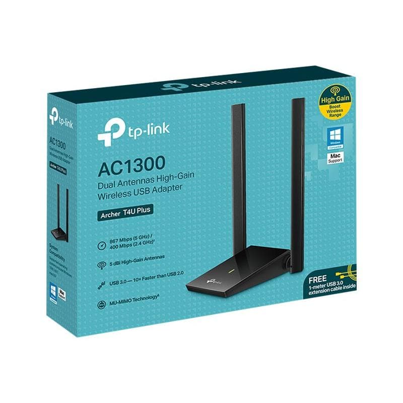 TP-LINK Archer T4U Plus AC1300 Dual-Gain-Dualband-WLAN-USB-Adapter 2xExterne High-Gain-Antennen USB