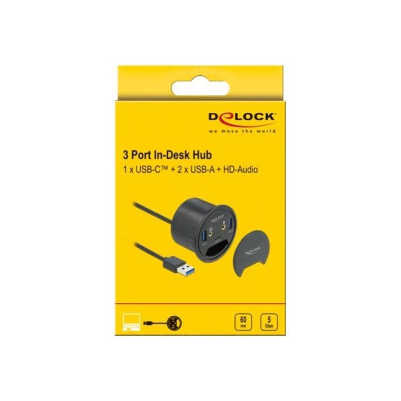 DELOCK 3P Tisch-Hub 1xUSB-C+2xUSB-A+HD | 62794