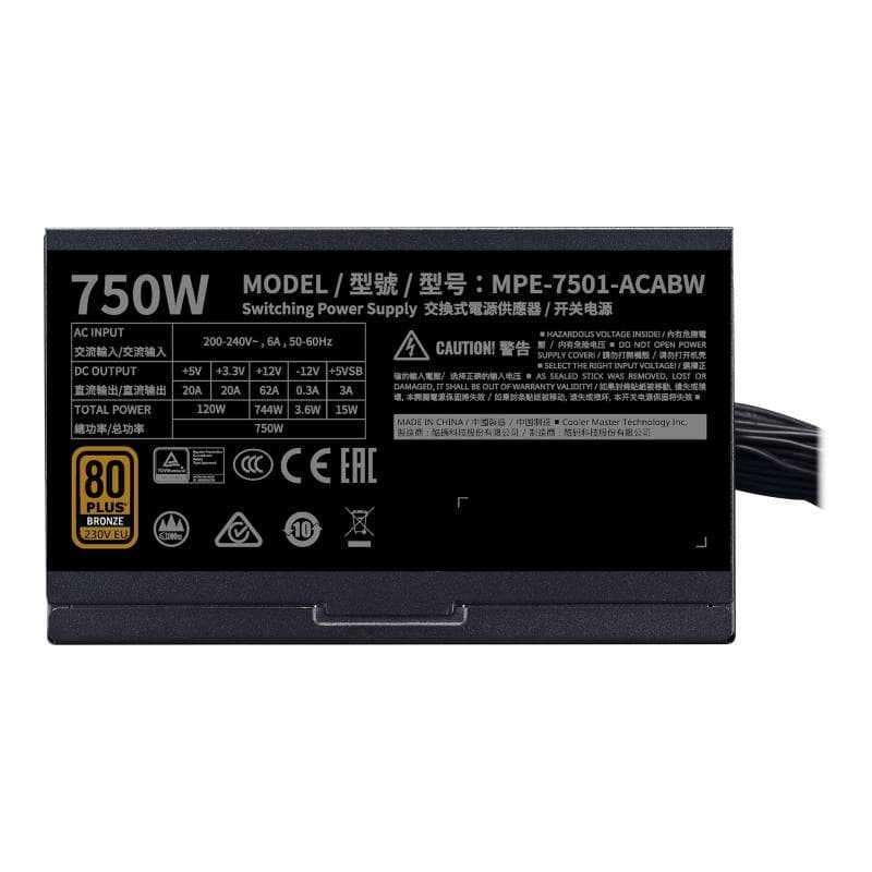COOLERMASTER Netzteil MWE Bronze 750W V2 230V