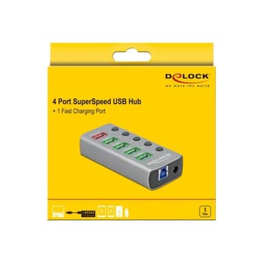 DELOCK USB 3.2 Gen1 Hub+ 4Po+1SLK +ST+BE | 63262