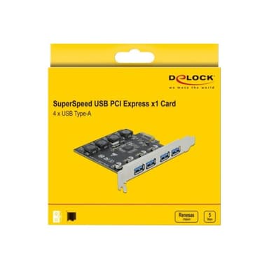 DELOCK PCIe x1 K 4x ext USB-A BU SS USB | 90509