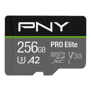 PNY Micro SD Card PRO Elite 256GB XC Class 10 UHS-I U3 A2 V30 + SD adapter