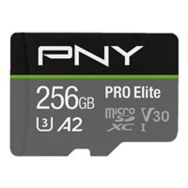 PNY Micro SD Card PRO Elite 256GB XC Class 10 UHS-I U3 A2 V30 + SD adapter