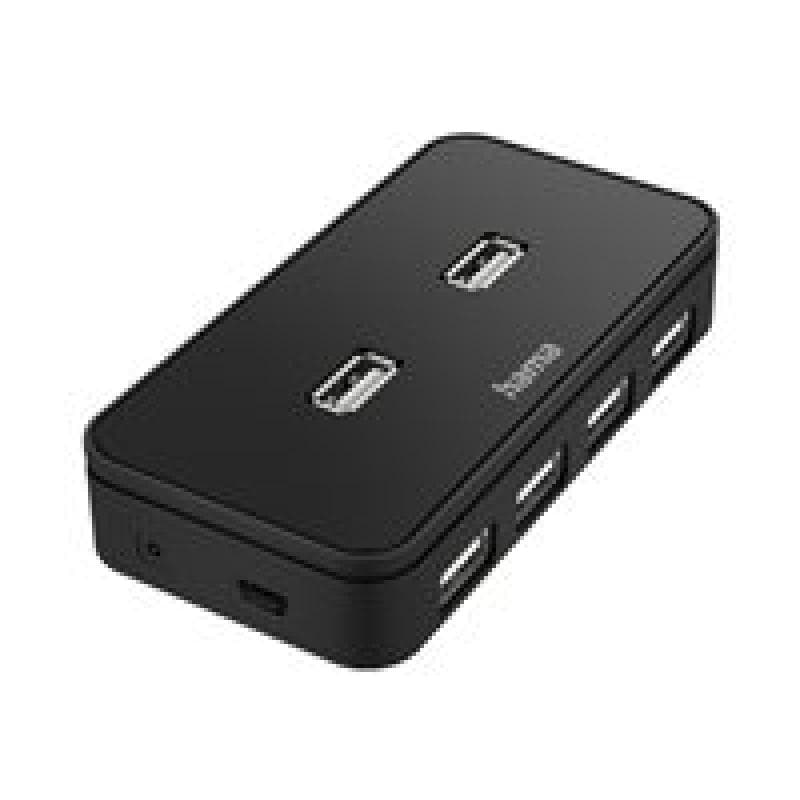 HAMA USB-Hub 7 Ports, USB 2.0, 480 Mbit/s, inkl. Kabel und Netzteil