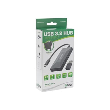 INLINE USB 3.2 Gen 1 OTG Hub, USB Typ-C zu 3 Port Typ-A und 2 Port Typ-C, mit 3A Netzteil Schwarz