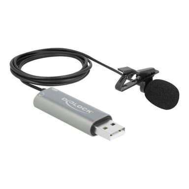 DELOCK USB Krawatten Lavalier Mikrofon Omnidirektional 24 Bit / 192 kHz mit Clip und 3,5 mm Stereokl