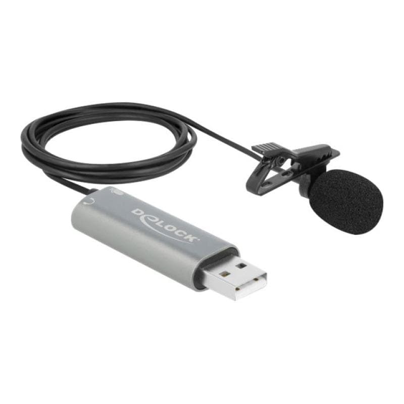 DELOCK USB Krawatten Lavalier Mikrofon Omnidirektional 24 Bit / 192 kHz mit Clip und 3,5 mm Stereokl