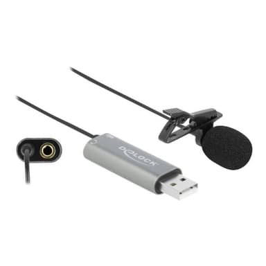 DELOCK USB Krawatten Lavalier Mikrofon Omnidirektional 24 Bit / 192 kHz mit Clip und 3,5 mm Stereokl