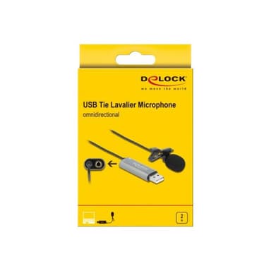 DELOCK USB Krawatten Lavalier Mikrofon Omnidirektional 24 Bit / 192 kHz mit Clip und 3,5 mm Stereokl
