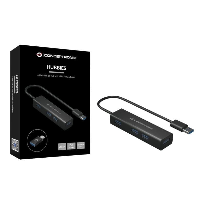 CONCEPTRONIC USB-Hub 4Port USB3.0-> USB-C OTG Adapter sw