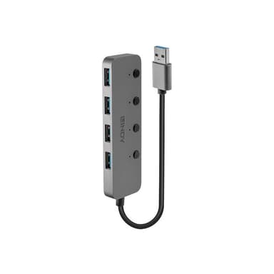 LINDY 4 Port USB 3.0 Hub mit Ein-/Ausschaltern 4 Port USB 3.0-Hub einzeln schaltbar Grau