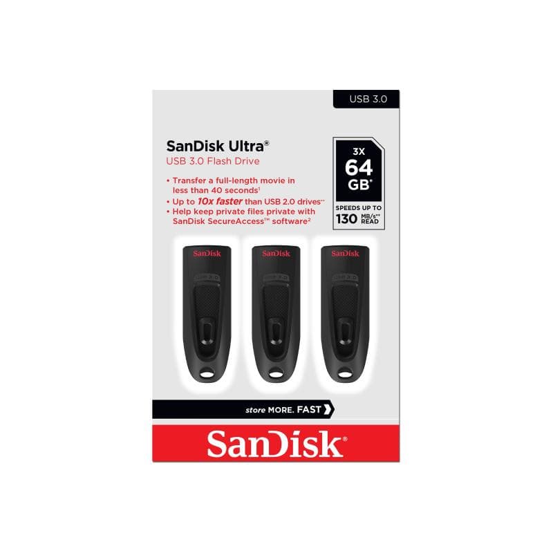 SANDISK Ultra 64GB USB 3.0 3 Pack Black