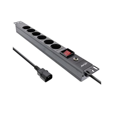 INLINE 19″ Steckdosenleiste, 6-fach Schutzkontakt, C14 Anschluss, Überlastschutz