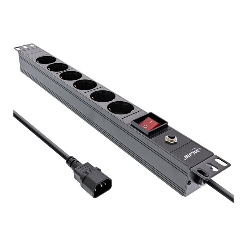 INLINE 19″ Steckdosenleiste, 6-fach Schutzkontakt, C14 Anschluss, Überlastschutz