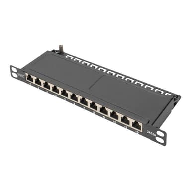 DIGITUS Cat.6A Slim Patchpanel,geschirmt,12-Port,0,5HE,10″sw
