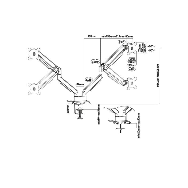 INLINE Tischhalterung mit Lifter und USB/Audio, beweglich, für zwei Monitore bis 81cm (32″)