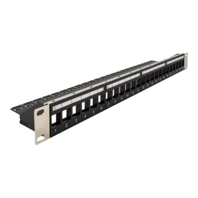 DELOCK 48,3cm 19Zoll Keystone Patchpanel 24 Port mit Entlastungsschiene schwarz