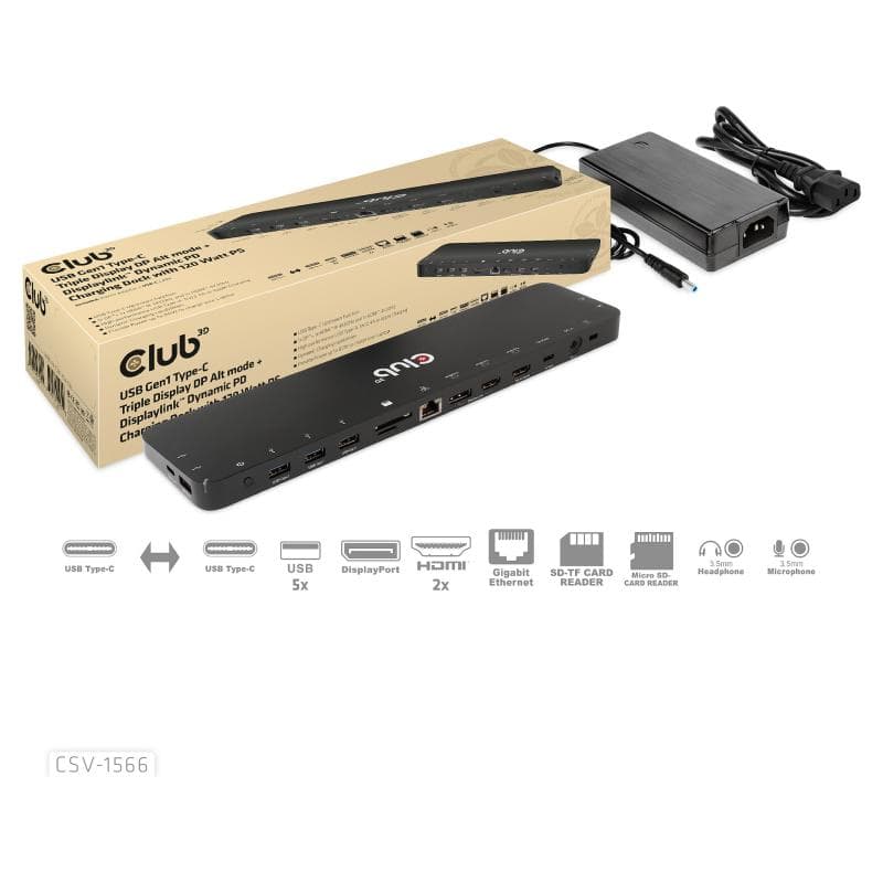 CLUB3D 4K ChargingDock USB-C ->6xUSB3/DP/2xHDMI/LAN     120W retail
