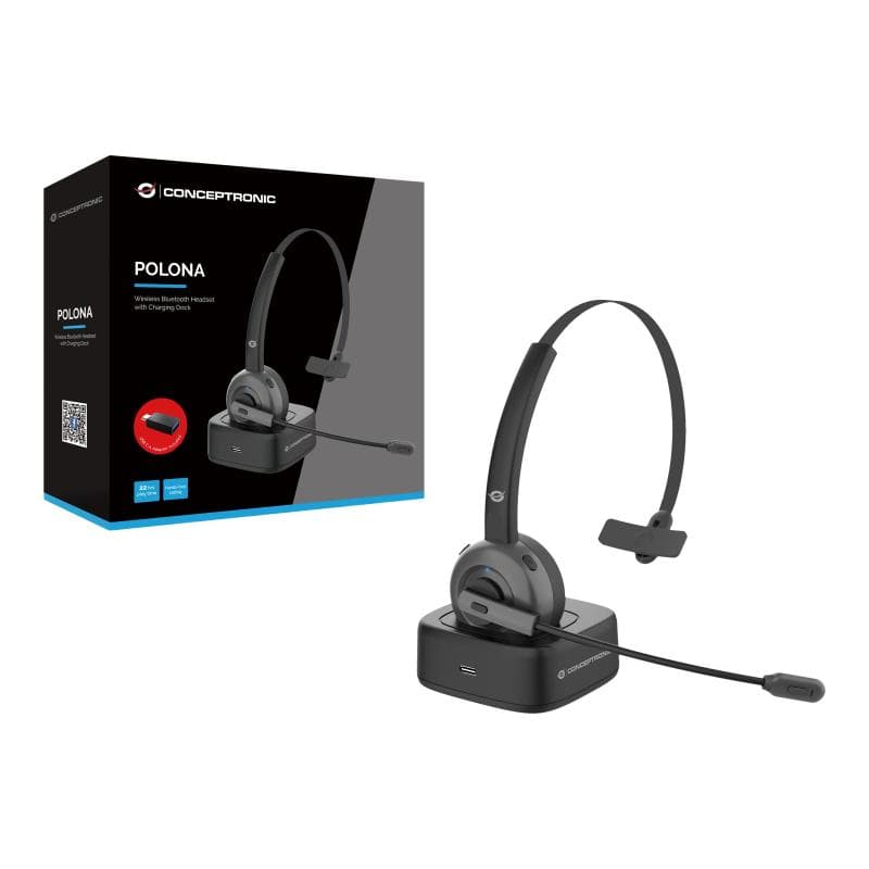 CONCEPTRONIC Headset Wireless Bluetooth mit Ladestation   sw