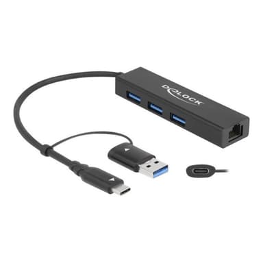 DELOCK 3 Port USB 3.2 Gen 1 Hub + Gigabit LAN mit USB Type-C oder USB Typ-A Anschluss