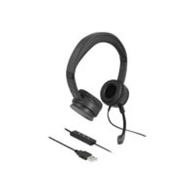 DELOCK USB Stereo Headset mit Kabelfernbedienung und Quick-Mute Taste für PC und Notebook