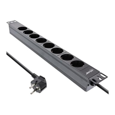INLINE 19″ Steckdosenleiste, 8-fach Schutzkontakt, ohne Schalter, 2m, schwarz