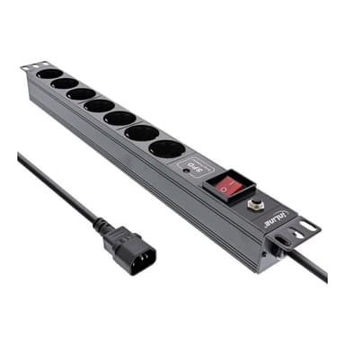 INLINE 19″ Steckdosenleiste, 7-fach Schutzkontakt, C14 Anschluss, ÜSS