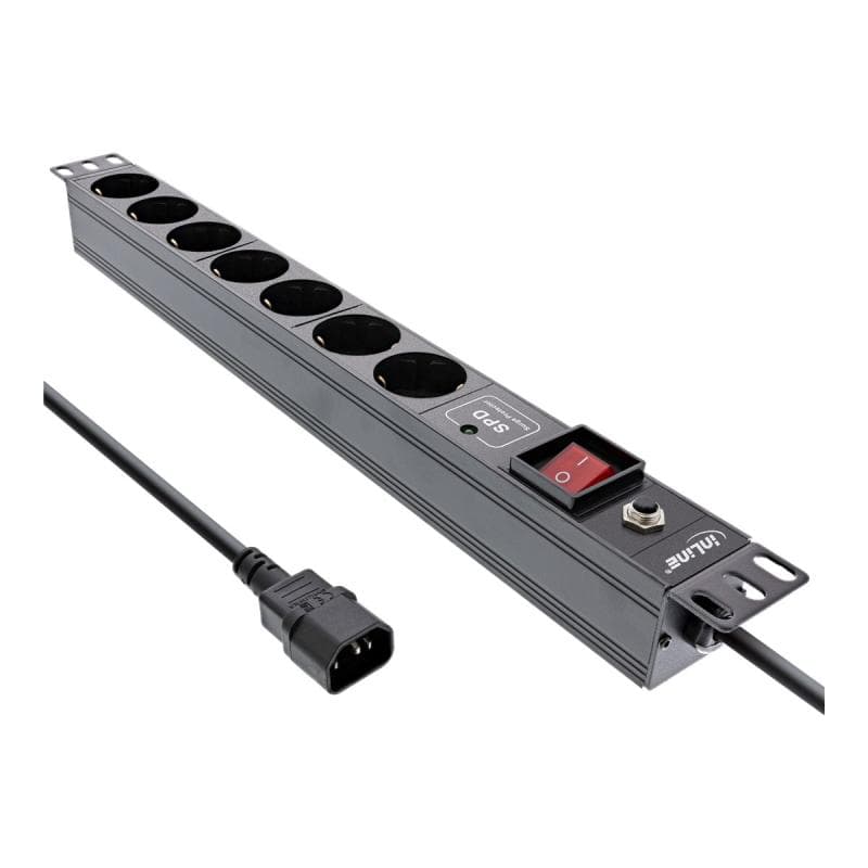 INLINE 19″ Steckdosenleiste, 7-fach Schutzkontakt, C14 Anschluss, ÜSS