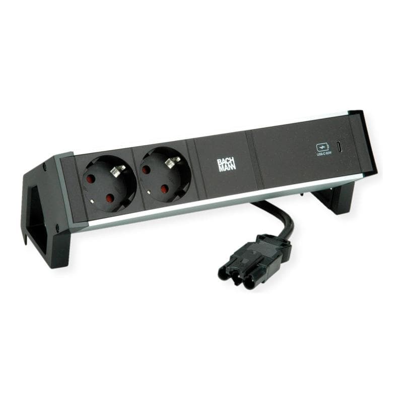 BACHMANN DESK2 ALU BLACK 937.303 2xCEE7/3 1xUSBC 60W 0,2m GST18