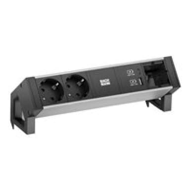 BACHMANN DESK2 ALU BLACK 937.304 2xCEE7/3 1xCM 1xUSB A&C 22W 0,2m GST18