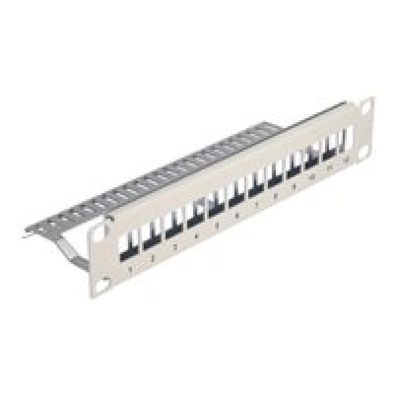 DELOCK 10? Keystone Patchpanel 12 Port mit Entlastungsschiene 1 HE grau