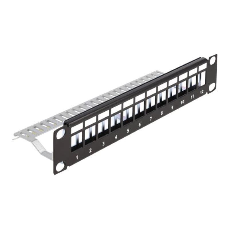 DELOCK 10? Keystone Patchpanel 12 Port mit Entlastungsschiene 1 HE schwarz