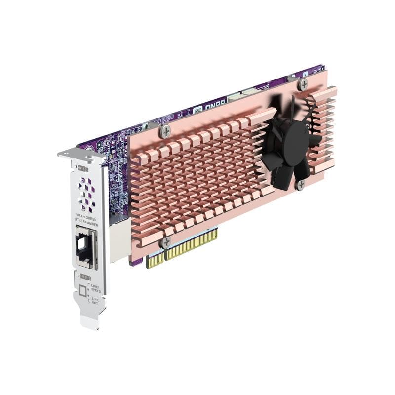 QNAP Card QM2 series 2xPCIe 2280 M.2 SSD slots PCIe Gen4x8 1xAQC113C 10GbE NBASE-T port