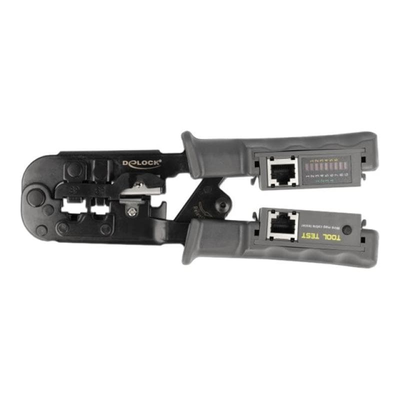DELOCK Crimpzange mit Abisolierer und Netzwerktester für 8P (RJ45), 6P (RJ12/11) oder 4P (RJ10) Stec