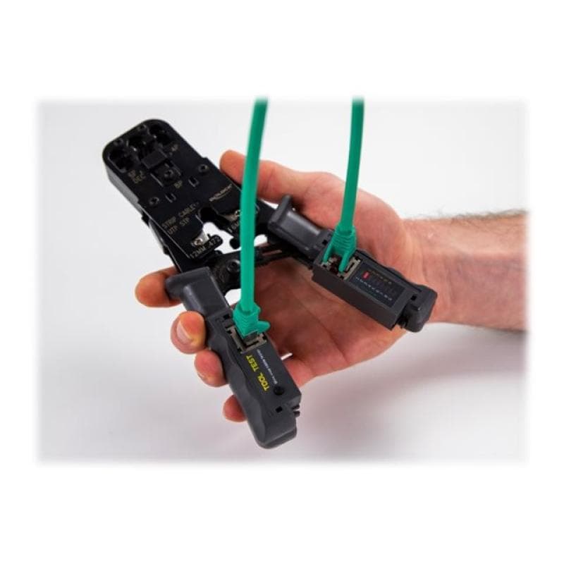 DELOCK Crimpzange mit Abisolierer und Netzwerktester für 8P (RJ45), 6P (RJ12/11), 6P DEC oder 4P (RJ
