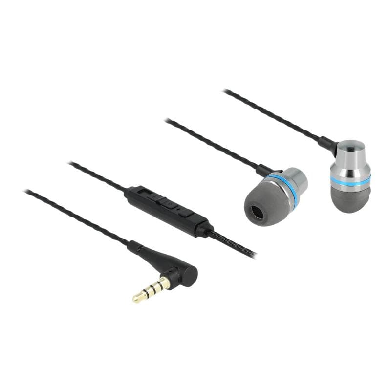 DELOCK In-Ear Kopfhörer mit 4 Pin 3,5 mm Klinkenstecker, Mikrofon und Lautstärkeregler