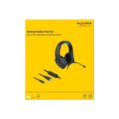 DELOCK Gaming Headset Over-Ear mit 3,5 mm Klinkenstecker und blauem LED Licht für PC