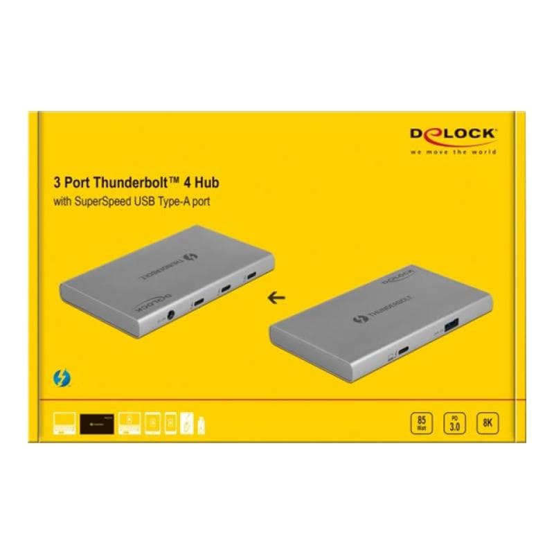 DELOCK Thunderbolt 4 Hub 3 Port mit zusätzlichem SuperSpeed USB 10Gbps Typ-A Port - 8K