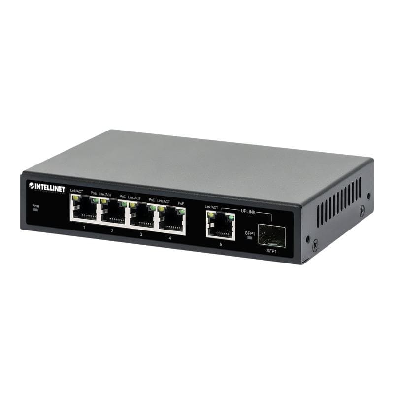INTELLINET 5-Port Gigabit PoE+ Switch 1SFP91W