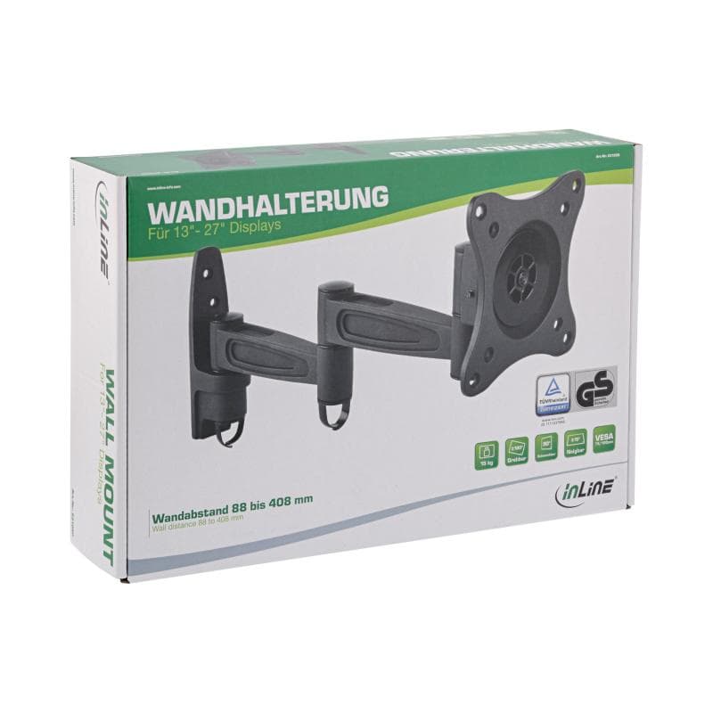 INLINE Wandhalterung für TFT bis 68cm (27″), max. 15kg, 2-teiliger Arm