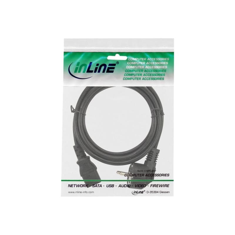 INLINE Stromkabel - CEE 7/7 (S) gewinkelt zu IEC 60320 C13 - 3 m - Schwarz (Packung mit 25) ( B-1664