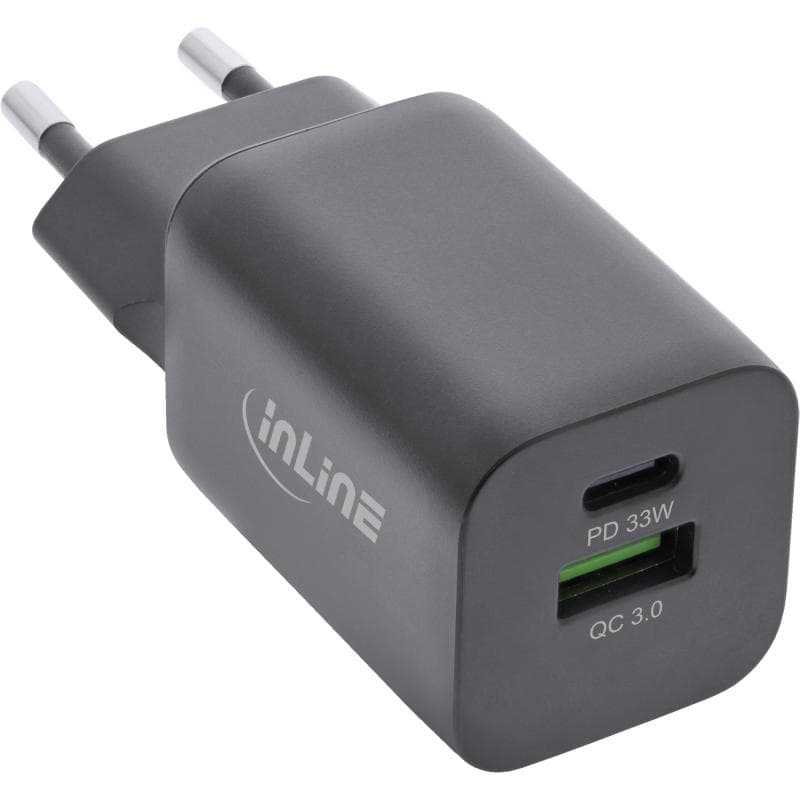 INLINE USB Netzteil, Ladegerät, USB-A + USB Typ-C, 33W, Power Delivery