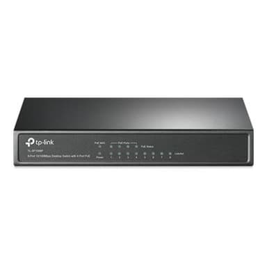 TP-LINK 8-Port 10/100 Mbps Desktop Switch with 4-Port PoE 57 W PoE Power, Desktop Steel Case