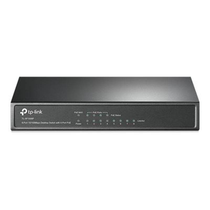 TP-LINK 8-Port 10/100 Mbps Desktop Switch with 4-Port PoE 57 W PoE Power, Desktop Steel Case