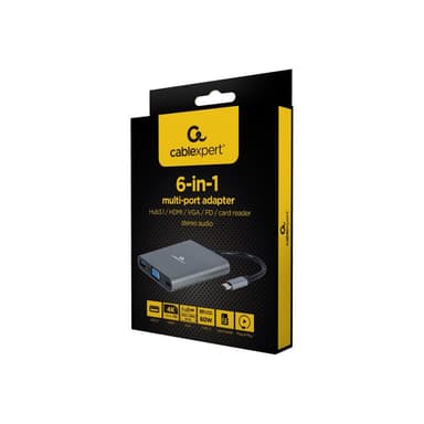 GEMBIRD USB Typ-C 6-in-1 Kombi Adapter spacegrau