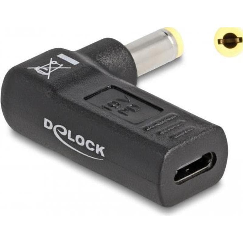 DELOCK - Netzteil - USB-C (W) zu Gleichstromstecker 5,5 x 2,5 mm (M) 3 A - gewinkelt - Schwarz (6001